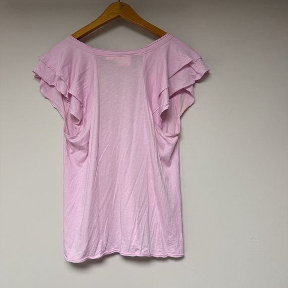 Maeve Anthropologie Pink Ruffle Sleeve V Neck T-Shirt Top - Picture 5 of 6